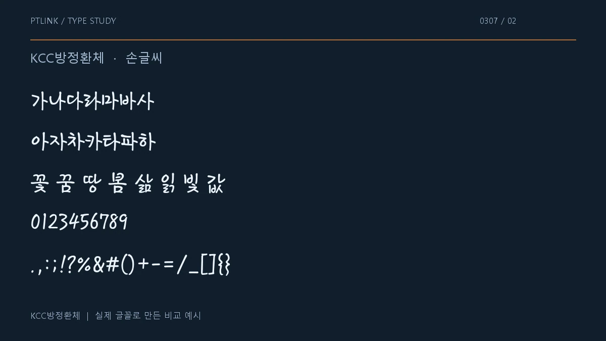 KCC방정환체 지원 문자와 숫자 모양