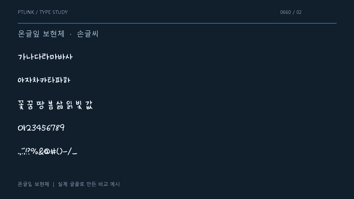 온글잎 보현체 지원 문자와 숫자 모양