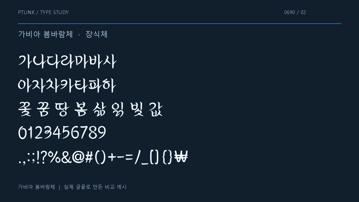 가비아 봄바람체 지원 문자와 숫자 모양