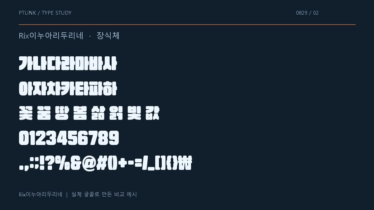 Rix이누아리두리네 지원 문자와 숫자 모양