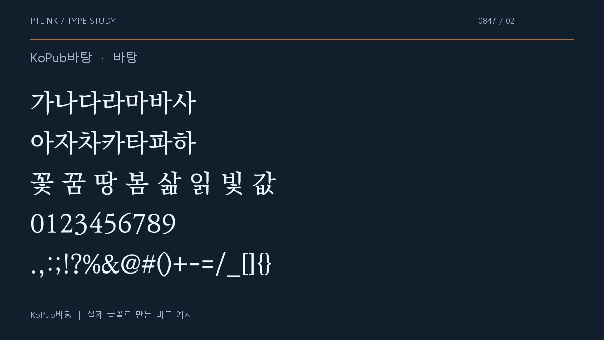 KoPub바탕 지원 문자와 숫자 모양