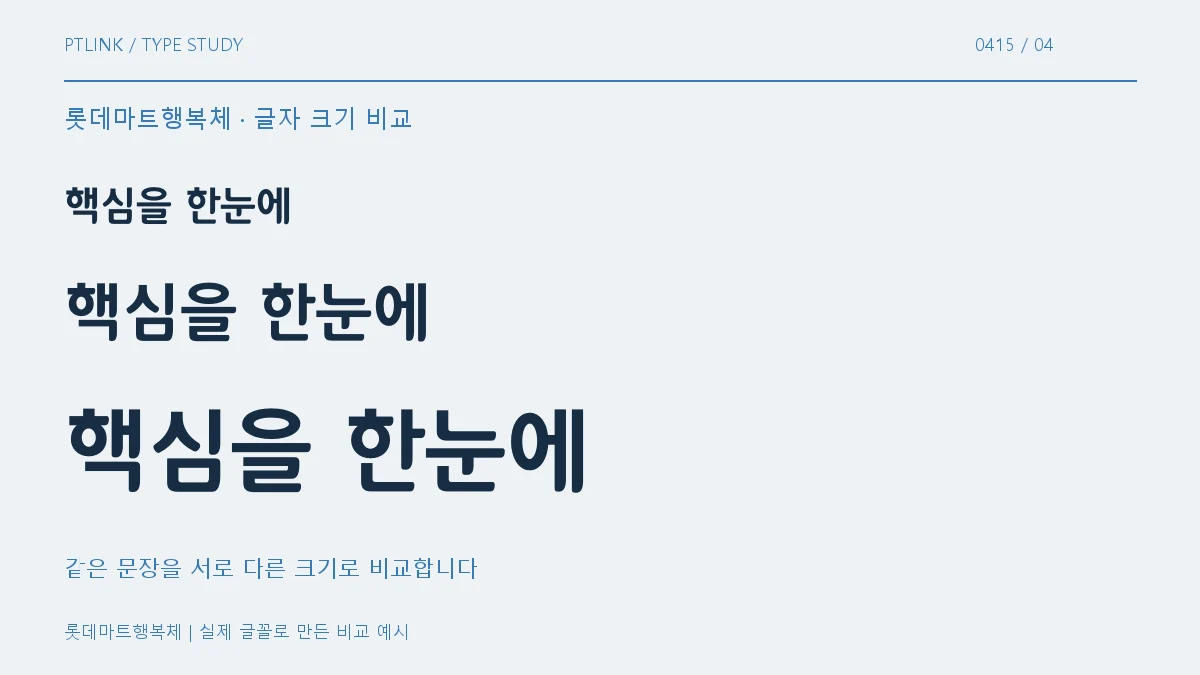 롯데마트행복체 글자 크기 비교