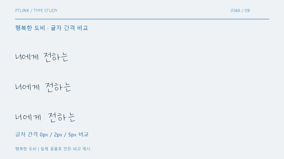 행복한 도비 글자 간격 비교