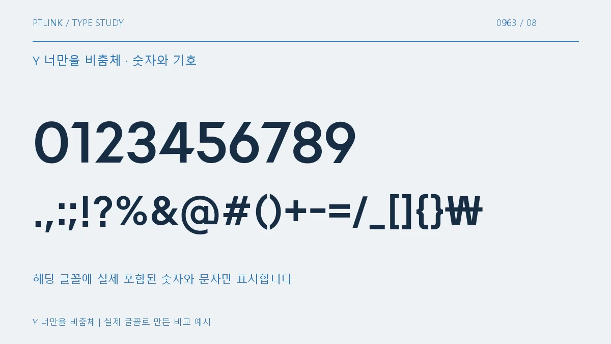 Y 너만을 비춤체 숫자와 기호